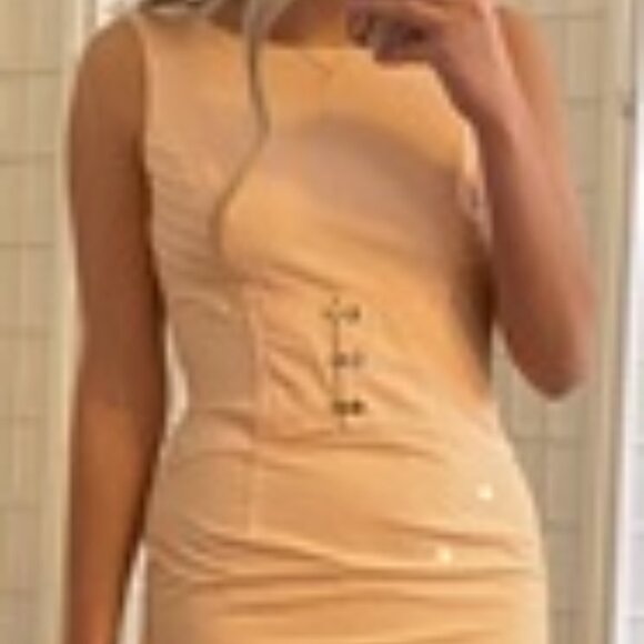 Antonio Melani sz 6 orange and white pinstripe dress/fully lined/exposed zipper - Picture 2 of 16